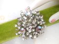 Vintage Jumbo Rhinestone Brooch Cluster Flower Starburst Pin Snowflake Gray Clear Ice AB Mid Century Jewelry Gift, VivianJoel.com