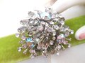 Vintage Jumbo Rhinestone Brooch Cluster Flower Starburst Pin Snowflake Gray Clear Ice AB Mid Century Jewelry Gift, VivianJoel.com