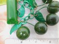 Vintage BAKELITE Dangle Brooch Spinach Green Apple Cherries Carved Fruit Art Deco Rockabilly Jewelry Gift Mid Century, VivianJoel.com