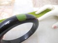 Vintage BAKELITE Polka Dot Bangle Bracelet Green Black Old Plastic Art Deco Mid Century Jewelry Gift, VivianJoel