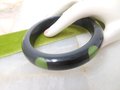 Vintage BAKELITE Polka Dot Bangle Bracelet Green Black Old Plastic Art Deco Mid Century Jewelry Gift, VivianJoel