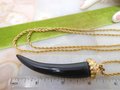 Vintage KJL Black Horn KENNETH Jay LANE Lucite Pendant Necklace Chain Designer Runway Jewelry Gift, VivianJoel.com