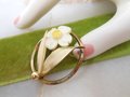 Vintage Dogwood Gold Fill Brooch Designer TK KT Carved Flower Wreath Circle Pin 12K GF Mid Century Petite Jewelry Gift, VivianJoel.com