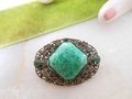 Vintage Green Peking Glass Brooch Ornate Art Nouveau Deco Victorian Mid Century Jewelry Gift, VivianJoel.com