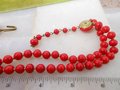 Vintage Red Art Glass Necklace Bead Two Strand Collar Choker Hand Knot Jewelry Festive Holiday Mid Century, VivianJoel.com