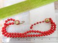 Vintage Red Art Glass Necklace Bead Two Strand Collar Choker Hand Knot Jewelry Festive Holiday Mid Century, VivianJoel.com