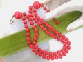 Vintage Red Art Glass Necklace Bead Two Strand Collar Choker Hand Knot Jewelry Festive Holiday Mid Century, VivianJoel.com