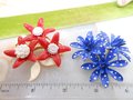 Vintage LOT 2 Flower Brooch Polka Dot Enamel Pin Cluster Brooch White Dark Blue Red MOD Patriotic Mid Century Jewelry, VivianJoel.com