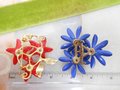 Vintage LOT 2 Flower Brooch Polka Dot Enamel Pin Cluster Brooch White Dark Blue Red MOD Patriotic Mid Century Jewelry, VivianJoel.com