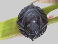 Vintage Black BAKELITE Brooch Carved Cameo Large Pin Art Deco Mourning Victorian Old Plastic ERA Mid Century Jewelry Gift, VivianJoel.com