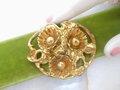 Vintage Flower Cluster Brooch Pin Stamped Brass Gold Tone Victorian Revival Mid Century Jewelry Gift, VivianJoel.com
