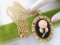 Vintage AVON Rose Flower Mirror Pendant Necklace Ornate Pale Pink Victorian Revival Jewelry Gift Mid Century, VivianJoel.com