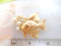 Vintage Koi Angel Fish Brooch Faux Pearl Gold Plate Pisces Beach Undersea Jewelry Mid Century Gift, VivianJoel.com