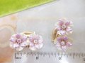 Vintage CORO Flower Earrings Clip On Lilac Purple Plastic AB Rhinestone Designer Jewelry Mid Century, VivianJoel.com