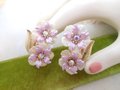Vintage CORO Flower Earrings Clip On Lilac Purple Plastic AB Rhinestone Designer Jewelry Mid Century, VivianJoel.com