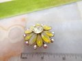 Vintage Sabrina Glass Brooch Yellow Flower Pin Rhinestone Pink Aurora Borealis Givre Starburst Jewelry Gift Mid Century, VivianJoel.com