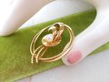Vintage CC Pearl Brooch Gold Fill Designer Pin GF Petite Wreath CURTIS Creations Mid Century Wedding Jewelry Gift, VivianJoel.com