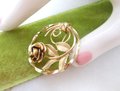 Vintage Gold Fill Rose Brooch GF Petite Pin Flower Wreath Designer Two Tone Minimalist Mid Century Gift, VivianJoel.com