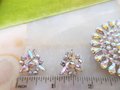 Vintage B DAVID Rhinestone Brooch Earrings Set Starburst Flower Aurora Borealis Designer Mid Century Jewelry Original Box, VivianJoel.com