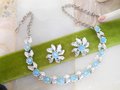 Vintage JUDY LEE Necklace Earrings Set Blue Moonglow Rhinestone Demi Parure Designer Mid Century Jewelry Gift, VivianJoel.com