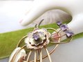 Vintage HARRY ISKIN Gold Fill Brooch Flower Pin Lilac Crystal Rhinestone GF Designer Mid Century Jewelry Gift, VivianJoel.com