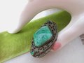 Vintage Green Peking Glass Brooch Ornate Art Nouveau Deco Victorian Mid Century Jewelry Gift, VivianJoel.com