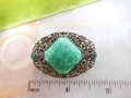 Vintage Green Peking Glass Brooch Ornate Art Nouveau Deco Victorian Mid Century Jewelry Gift, VivianJoel.com
