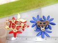 Vintage LOT 2 Flower Brooch Polka Dot Enamel Pin Cluster Brooch White Dark Blue Red MOD Patriotic Mid Century Jewelry, VivianJoel.com
