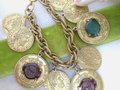 Vintage GERMANY Charm Bracelet Glass Intaglio Cameo Fob Chunky Coin Roman Italy Mid Century Jewelry, VivianJoel.com