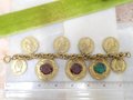 Vintage GERMANY Charm Bracelet Glass Intaglio Cameo Fob Chunky Coin Roman Italy Mid Century Jewelry, VivianJoel.com