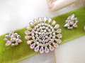 Vintage B DAVID Rhinestone Brooch Earrings Set Starburst Flower Aurora Borealis Designer Mid Century Jewelry Original Box, VivianJoel.com