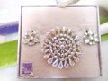 Vintage B DAVID Rhinestone Brooch Earrings Set Starburst Flower Aurora Borealis Designer Mid Century Jewelry Original Box, VivianJoel.com