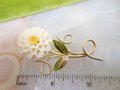 Vintage D'OR Designer Brooch Gold Fill Flower Dahlia Pin Carved Bone Bovine Mid Century Jewelry Gift, VivianJoel.com