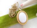 Vintage AVON Locket Photo Pendant Necklace White Milk Glass Swingy Chain Jewelry Gift, VivianJoel.com