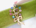 Vintage Crystal Bouquet Brooch Gold Fill Designer TK KT GF Rhinestone Mid Century Jewelry Gift, VivianJoel.com