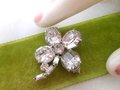 Vintage Rhinestone Shamrock Pin Clover Brooch Figural Good Luck St Patricks Irish Jewelry Gift Mid Century *as is*,  VivianJoel.com