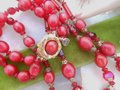 Vintage JUDY LEE Bead Necklace Red Crystal Two Strand Bib Plastic Rasberry Moonglow Designer Mid Century Jewelry Gift, VivianJoel.com