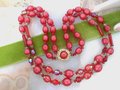 Vintage JUDY LEE Bead Necklace Red Crystal Two Strand Bib Plastic Rasberry Moonglow Designer Mid Century Jewelry Gift, VivianJoel.com