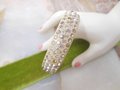 Vintage Art Deco Rhinestone Bracelet Bangle BAKELITE ERA Celluloid 4 Row Art Deco Old Plastic Mid Century, VivianJoel.com
