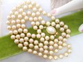 Vintage CAROLEE Long Necklace Golden Faux Pearl Glass Bead 37" Knotted Spacers Designer Elegant Classic Jewelry Gift, VivianJoel.com