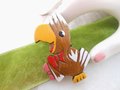 Vintage Parrot Brooch Carved Wood Tiki Tropical Bird Pin JAPAN Handpaint Anthropomorphic Kitsch Mid Century Jewelry, VivianJoel.com
