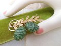 Vintage VAN DELL Carved Jade Pin Gemstone Brooch GF Gold Fill Flower Branch Mid Century Designer Jewelry Gift, VivianJoel.com