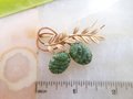 Vintage VAN DELL Carved Jade Pin Gemstone Brooch GF Gold Fill Flower Branch Mid Century Designer Jewelry Gift, VivianJoel.com