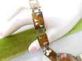 Vintage ROBERT KUO Bracelet Asian Cloisonne Link Enamel Panel Flower Abstract TAIWAN Designer Mid Century Jewelry Gift, VivianJoel.com