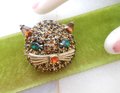Vintage WEISS Rhinestone Cat Brooch Crystal Kitty Face Pin Designer Mid Century Figural Jewelry Gift *Unsigned*, VivianJoel.com