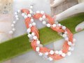 Milk Glass Bead Necklace Multi Strand Choker Collar Orange Bugle Bead Crystal Mid Century Jewelry Gift, VivianJoel.com