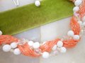 Milk Glass Bead Necklace Multi Strand Choker Collar Orange Bugle Bead Crystal Mid Century Jewelry Gift, VivianJoel.com