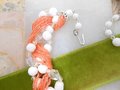 Milk Glass Bead Necklace Multi Strand Choker Collar Orange Bugle Bead Crystal Mid Century Jewelry Gift, VivianJoel.com