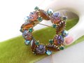 Vintage Carnival Iridescent Rhinestone Wreath Brooch Molded Glass Flower Pin JULIANA Aurora Borealis Mid Century Jewelry, VivianJoel.com