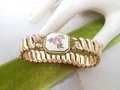 Vintage Antique Sweetheart Bracelet Pink Enamel Guilloche Expansion Cuff Gold Fill GF Victorian Jewelry, VivianJoel.com